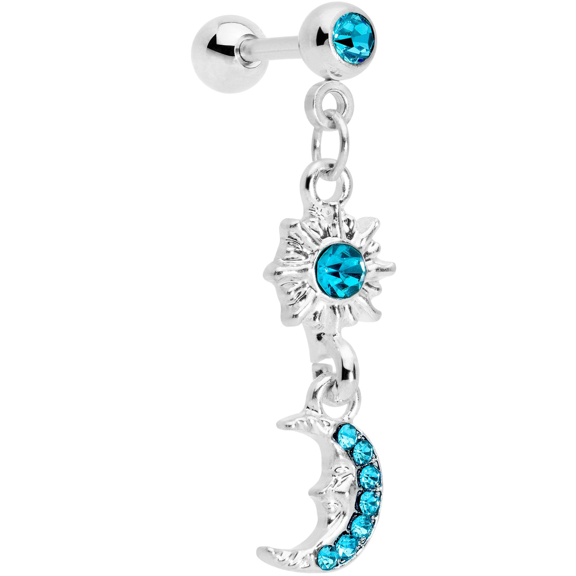 BodyCandy 16G 1/4 Aqua Gem Moon Dangle Cartilage Tragus — main product shot
