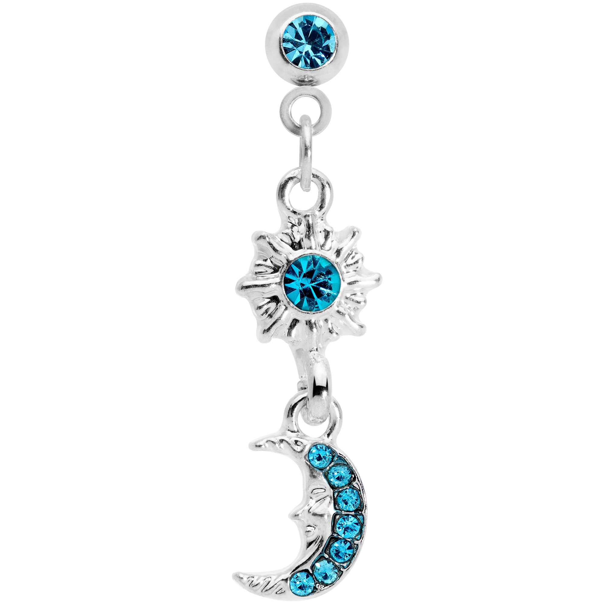 BodyCandy 16G 1/4 Aqua Gem Moon Dangle Cartilage Tragus — detail close-up
