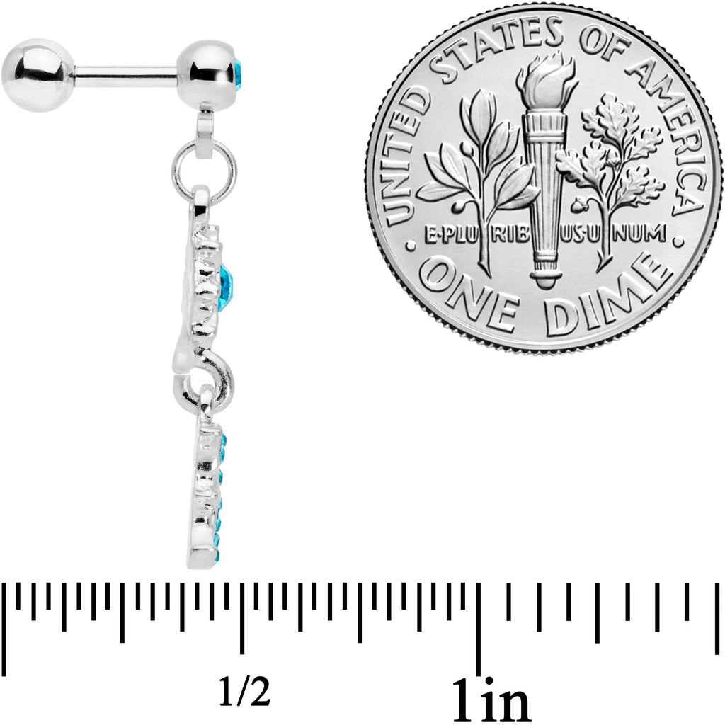 BodyCandy 16G 1/4 Aqua Gem Moon Dangle Cartilage Tragus — side view
