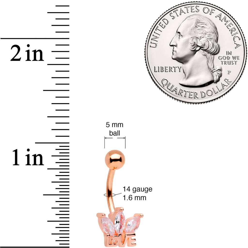 BodyCandy Clear Gem Rose Gold Tone Crown of Love Belly Ring — detail close-up
