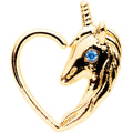 BodyCandy 18G 5/16 Aqua Gem Gold Tone Unicorn Left Heart Closure Ring — main product shot