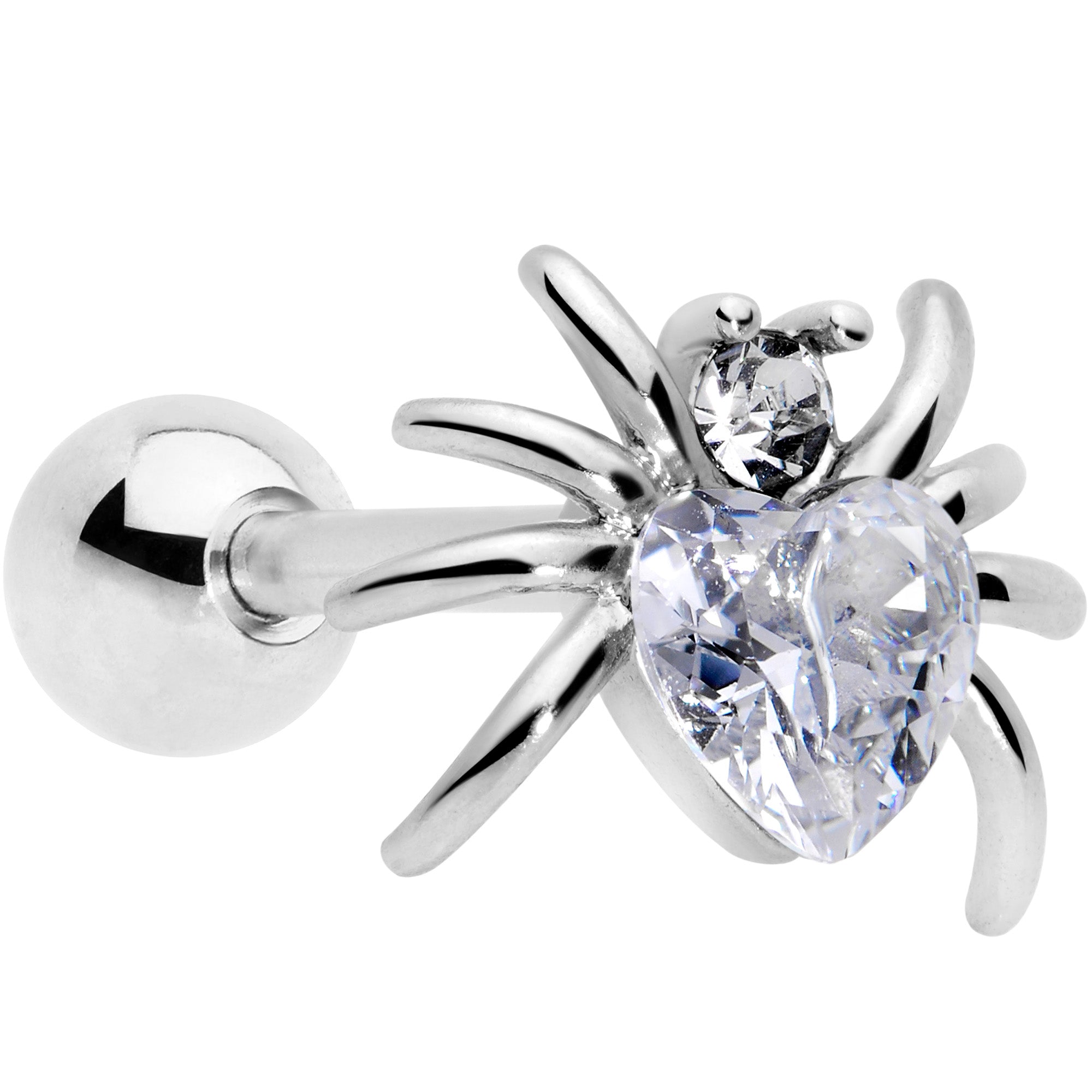 BodyCandy 16G 1/4 Clear Gem Heart Spider Cartilage Tragus — main product shot