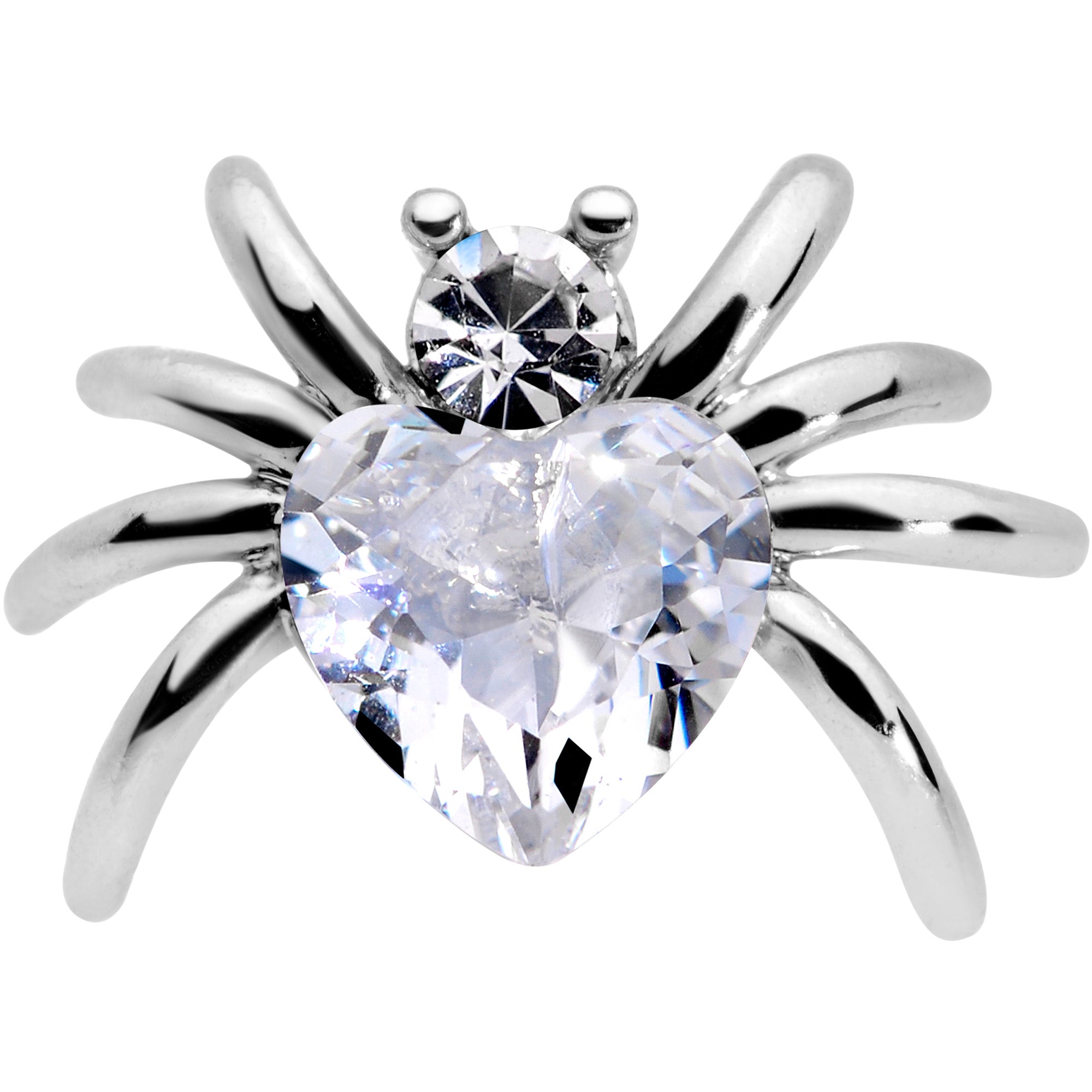 BodyCandy 16G 1/4 Clear Gem Heart Spider Cartilage Tragus — detail close-up