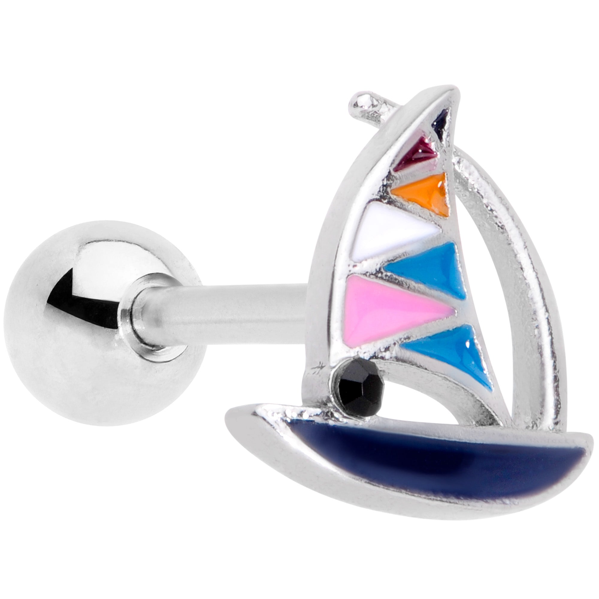 BodyCandy 16G 1/4 Black Gem Pink Teal Nautical Sailboat Cartilage Tragus — main product shot