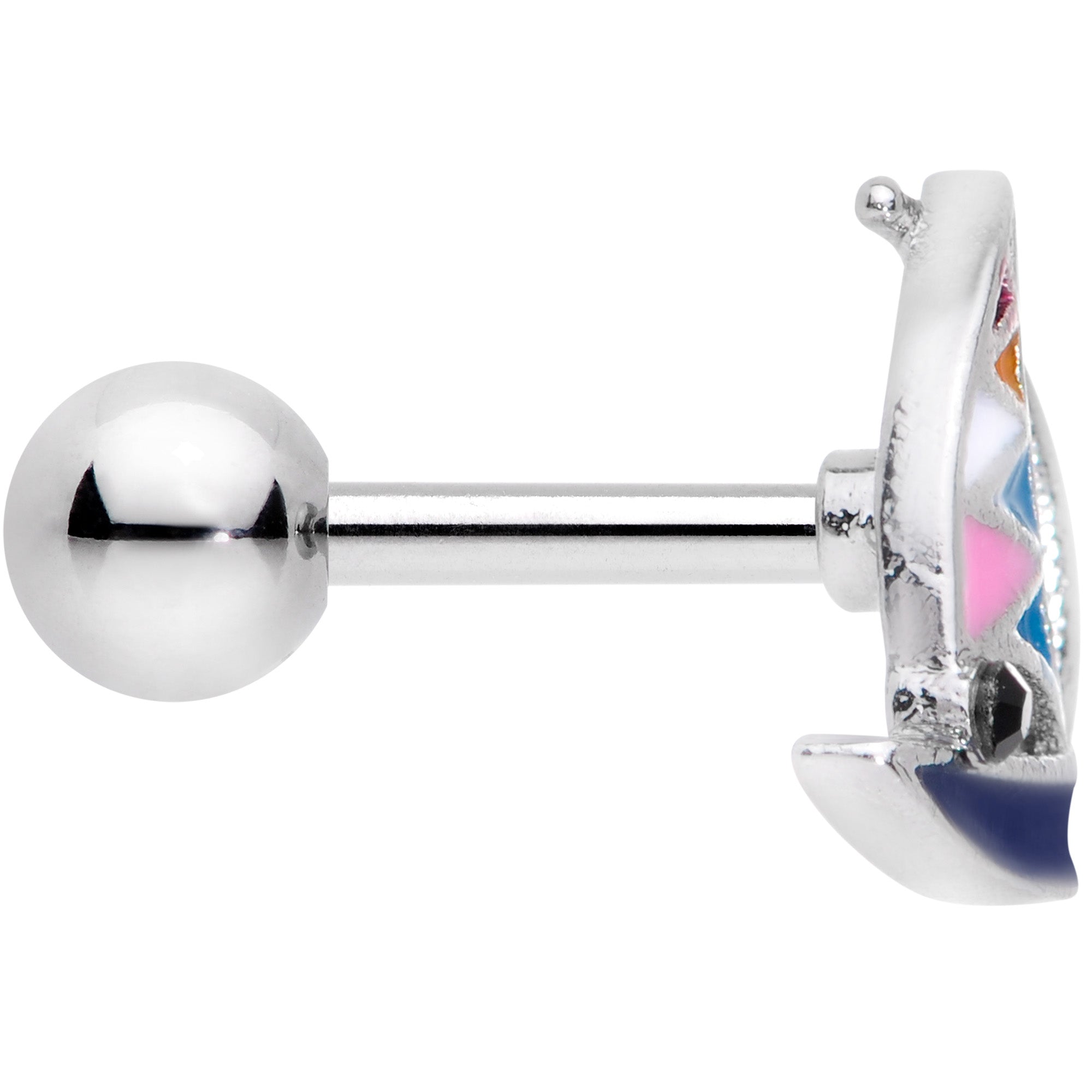 BodyCandy 16G 1/4 Black Gem Pink Teal Nautical Sailboat Cartilage Tragus — detail close-up