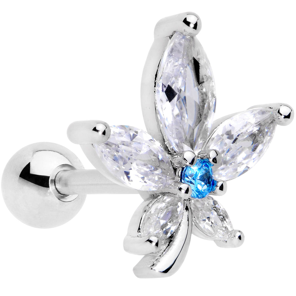 BodyCandy 16G 1/4 Clear Blue CZ Gem Marijuana Leaf Labret Monroe Tragus — main product shot