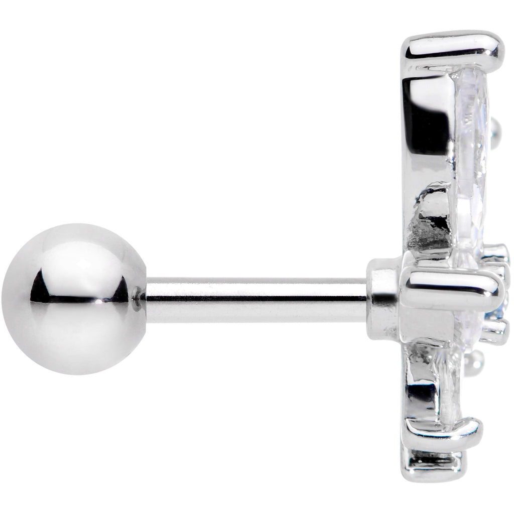 BodyCandy 16G 1/4 Clear Blue CZ Gem Marijuana Leaf Labret Monroe Tragus — detail close-up