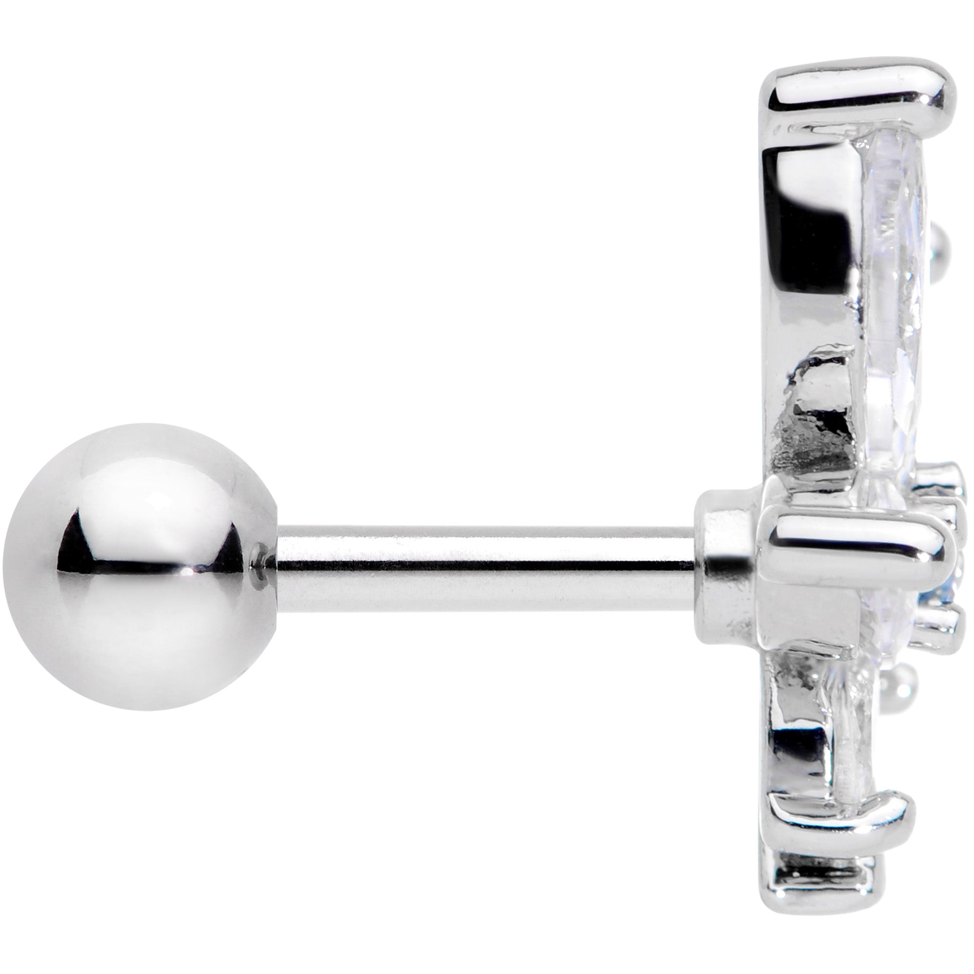 BodyCandy 16G 1/4 Clear Blue CZ Gem Marijuana Leaf Labret Monroe Tragus — detail close-up