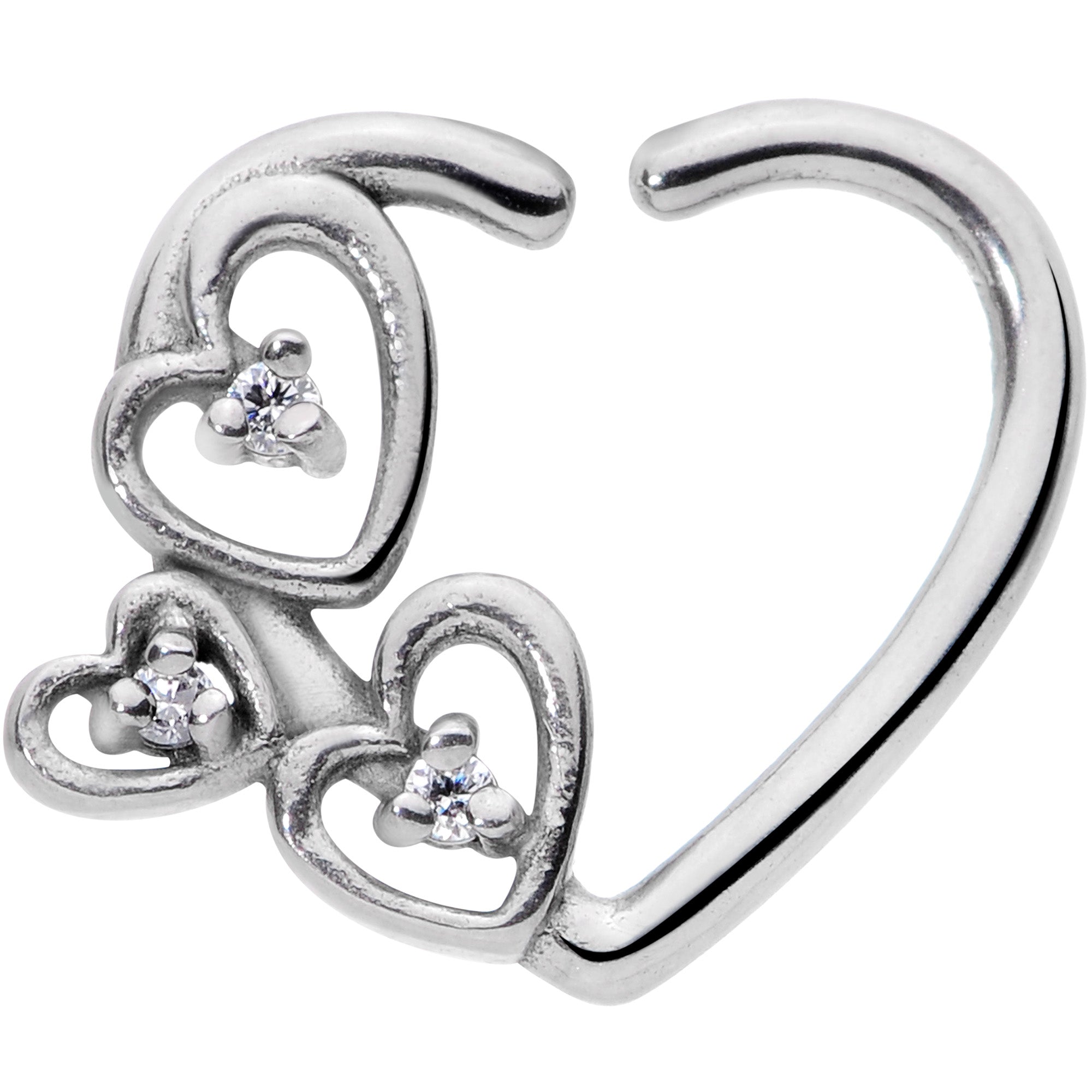 BodyCandy 16G 3/8 Clear CZ Gem Multiple Heart Right Ear Closure Ring — main product shot