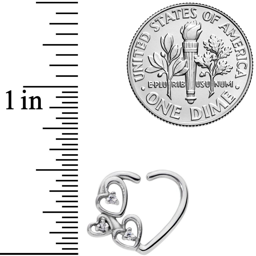 BodyCandy 16G 3/8 Clear CZ Gem Multiple Heart Right Ear Closure Ring — detail close-up