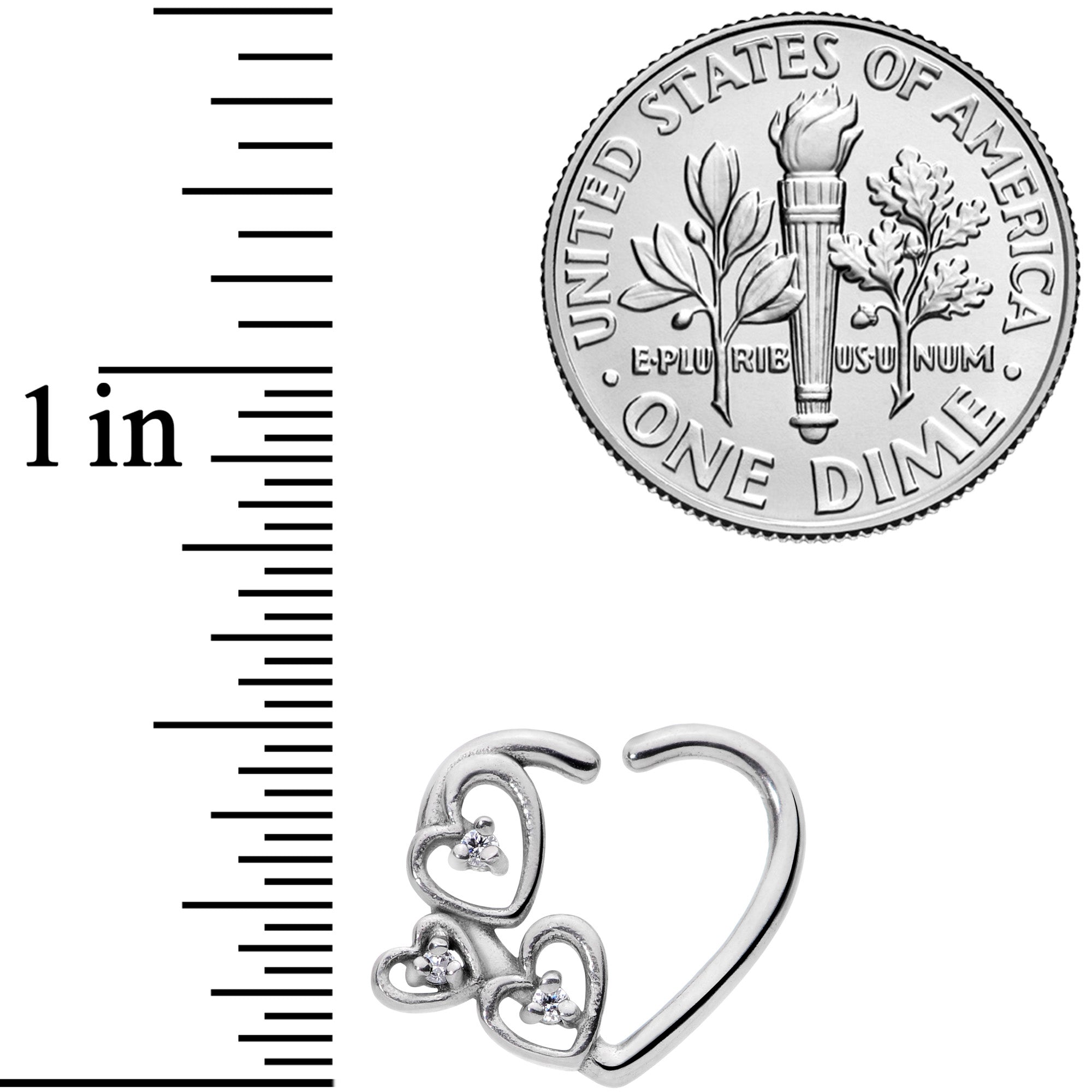 BodyCandy 16G 3/8 Clear CZ Gem Multiple Heart Right Ear Closure Ring — detail close-up