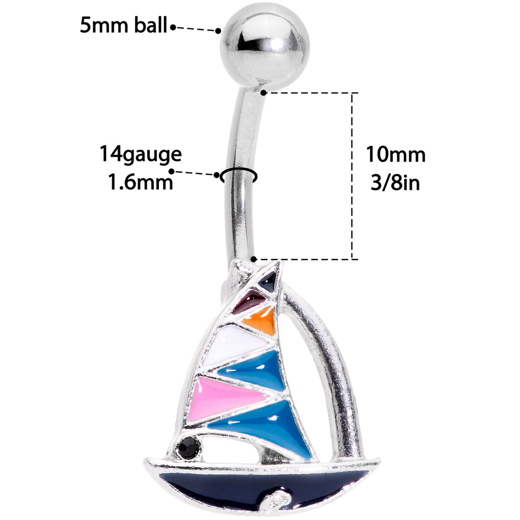 BodyCandy Black Gem White Pink Teal Nautical Sailboat Belly Ring — lifestyle context