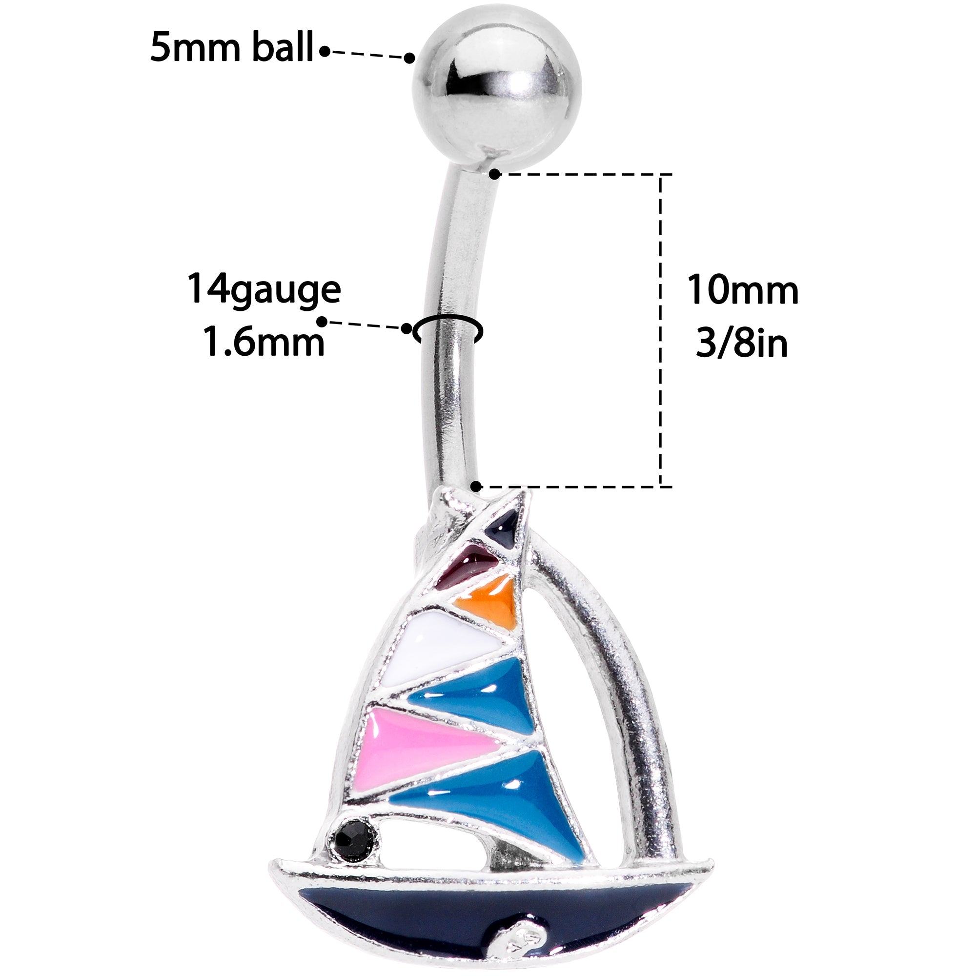 BodyCandy Black Gem White Pink Teal Nautical Sailboat Belly Ring — lifestyle context