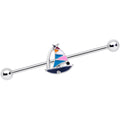 BodyCandy 14G Black Gem Pink Teal Nautical Sailboat Industrial Barbell 38mm — main product shot