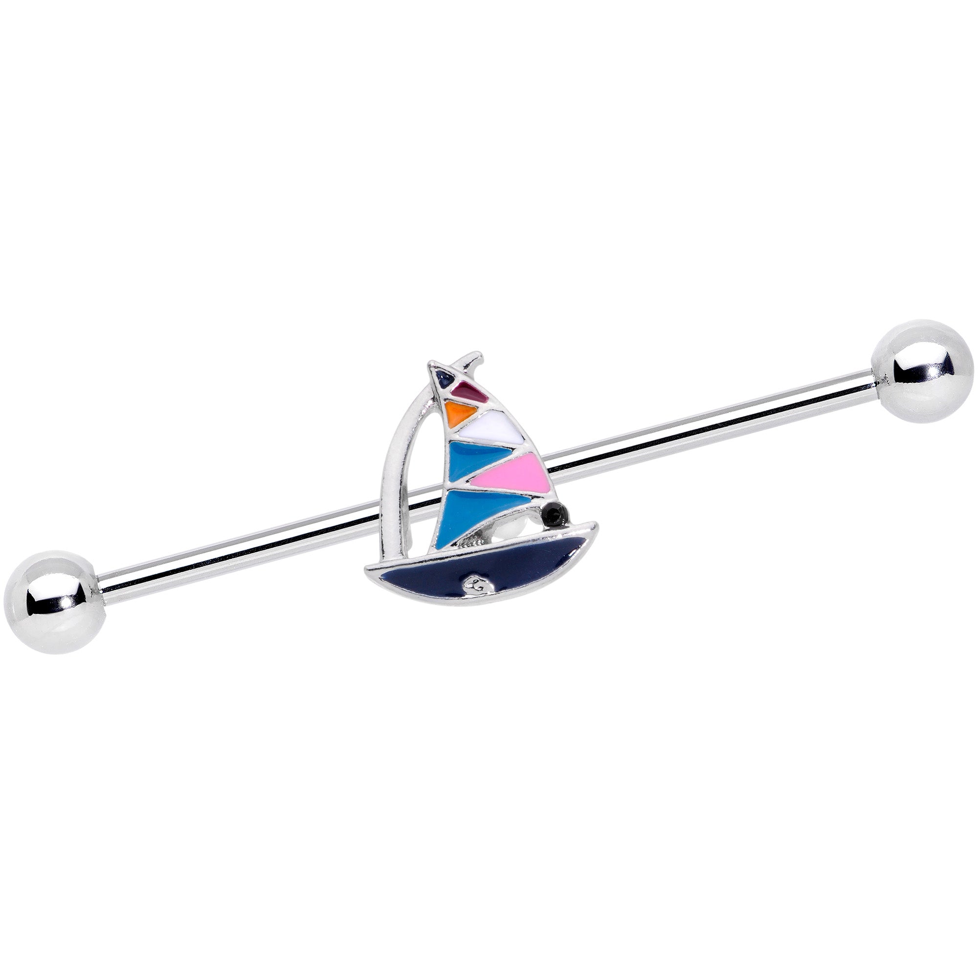 BodyCandy 14G Black Gem Pink Teal Nautical Sailboat Industrial Barbell 38mm — main product shot