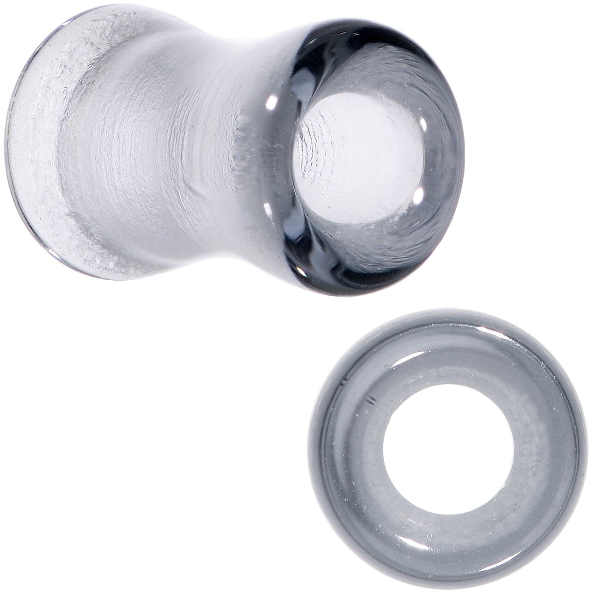 BodyCandy Translucent Black Glass Tunnel Plug Set 2G to 1 Inch — comparison shot