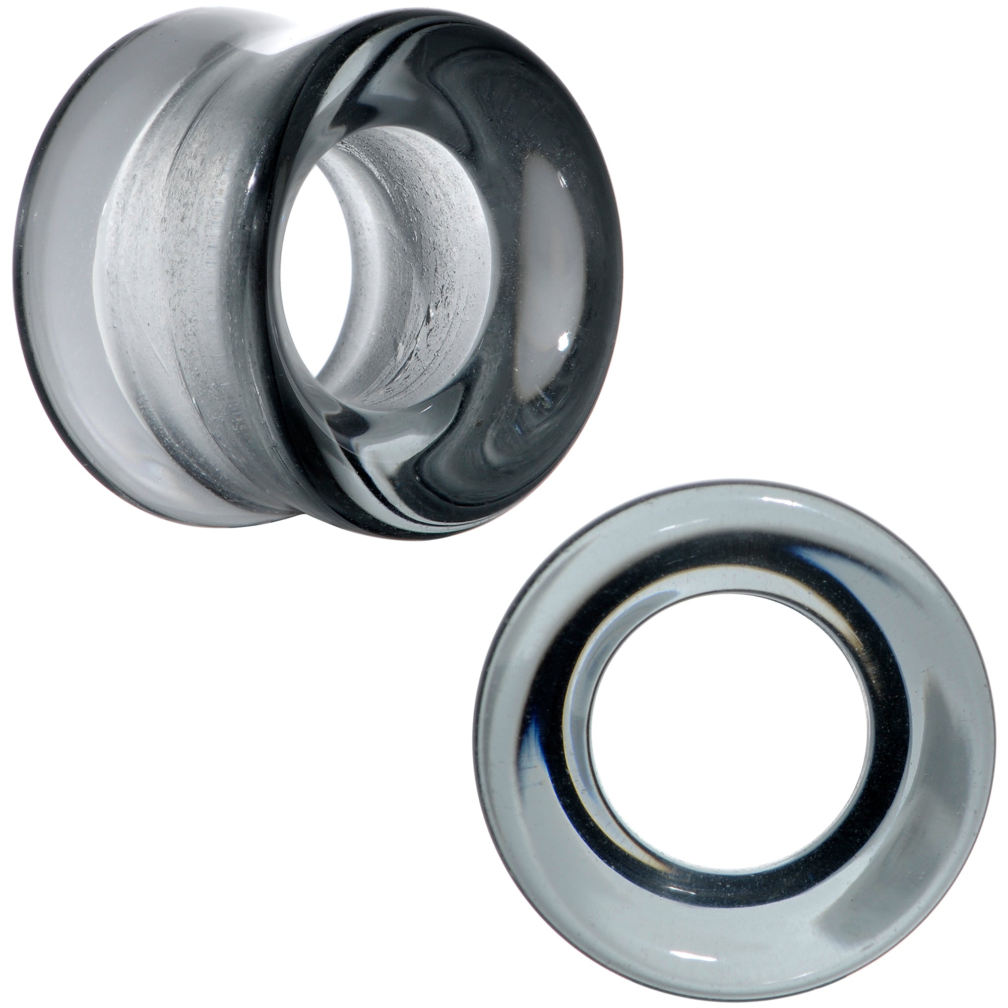 BodyCandy Translucent Black Glass Tunnel Plug Set 2G to 1 Inch — flat-lay composition