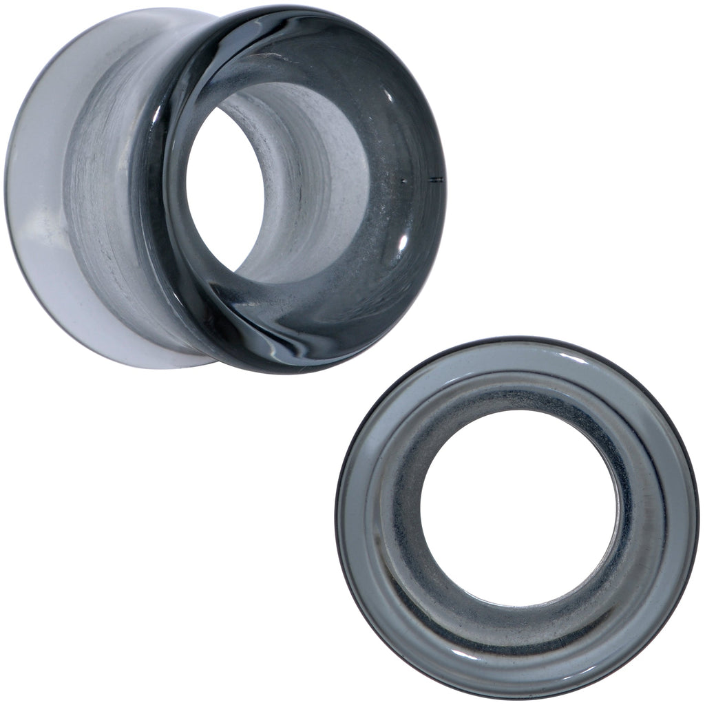 BodyCandy Translucent Black Glass Tunnel Plug Set 2G to 1 Inch — product on model
