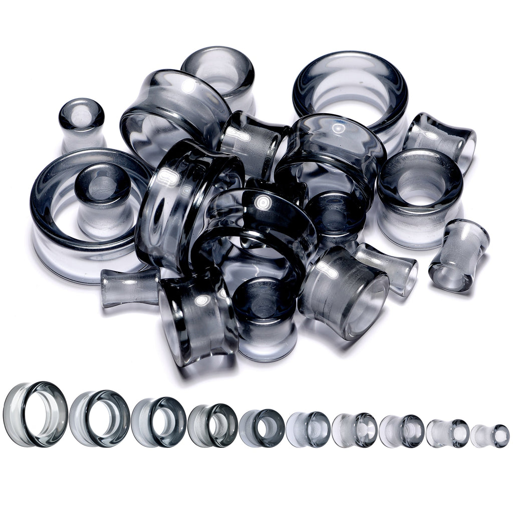 BodyCandy Translucent Black Glass Tunnel Plug Set 2G to 1 Inch — main product shot