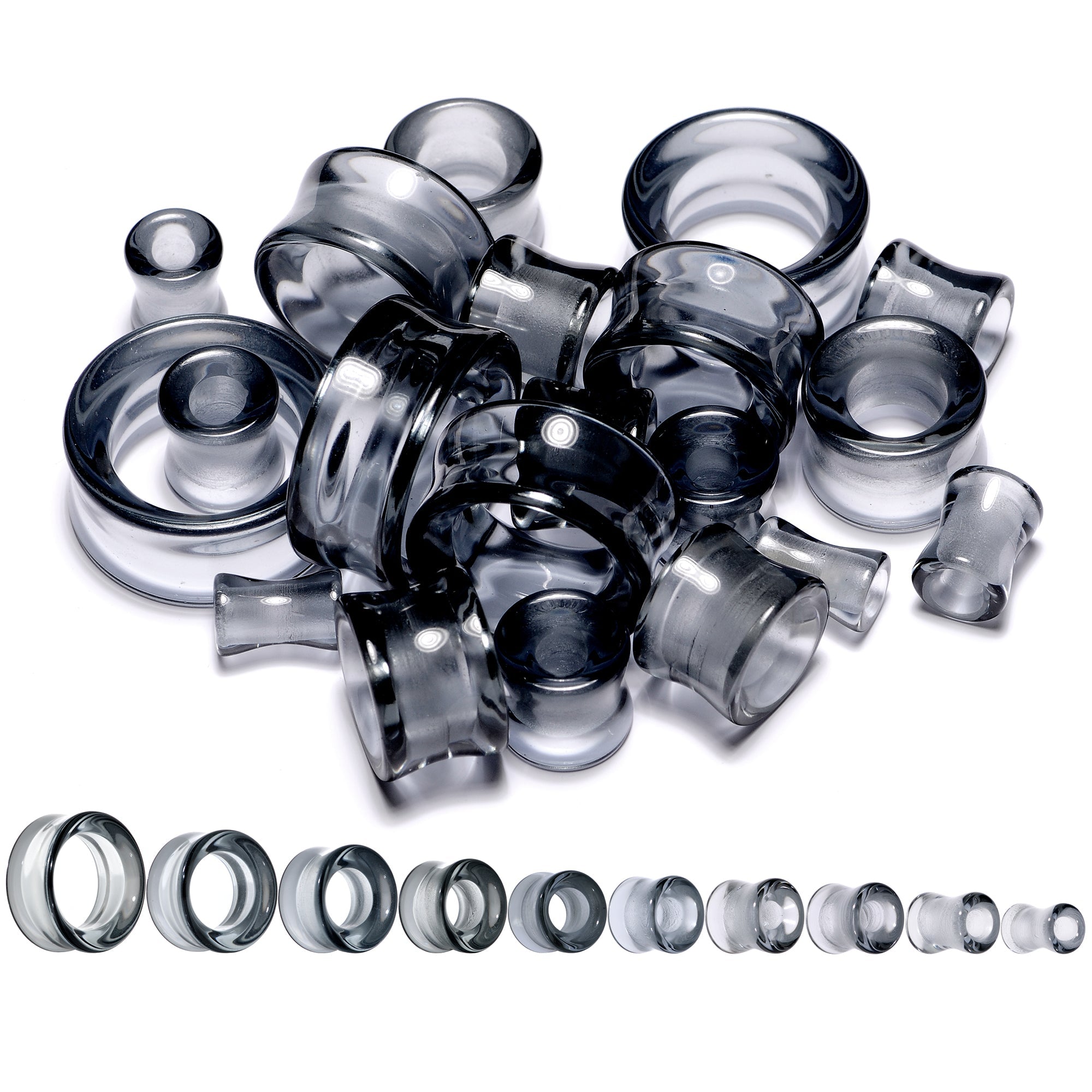 BodyCandy Translucent Black Glass Tunnel Plug Set 2G to 1 Inch — main product shot
