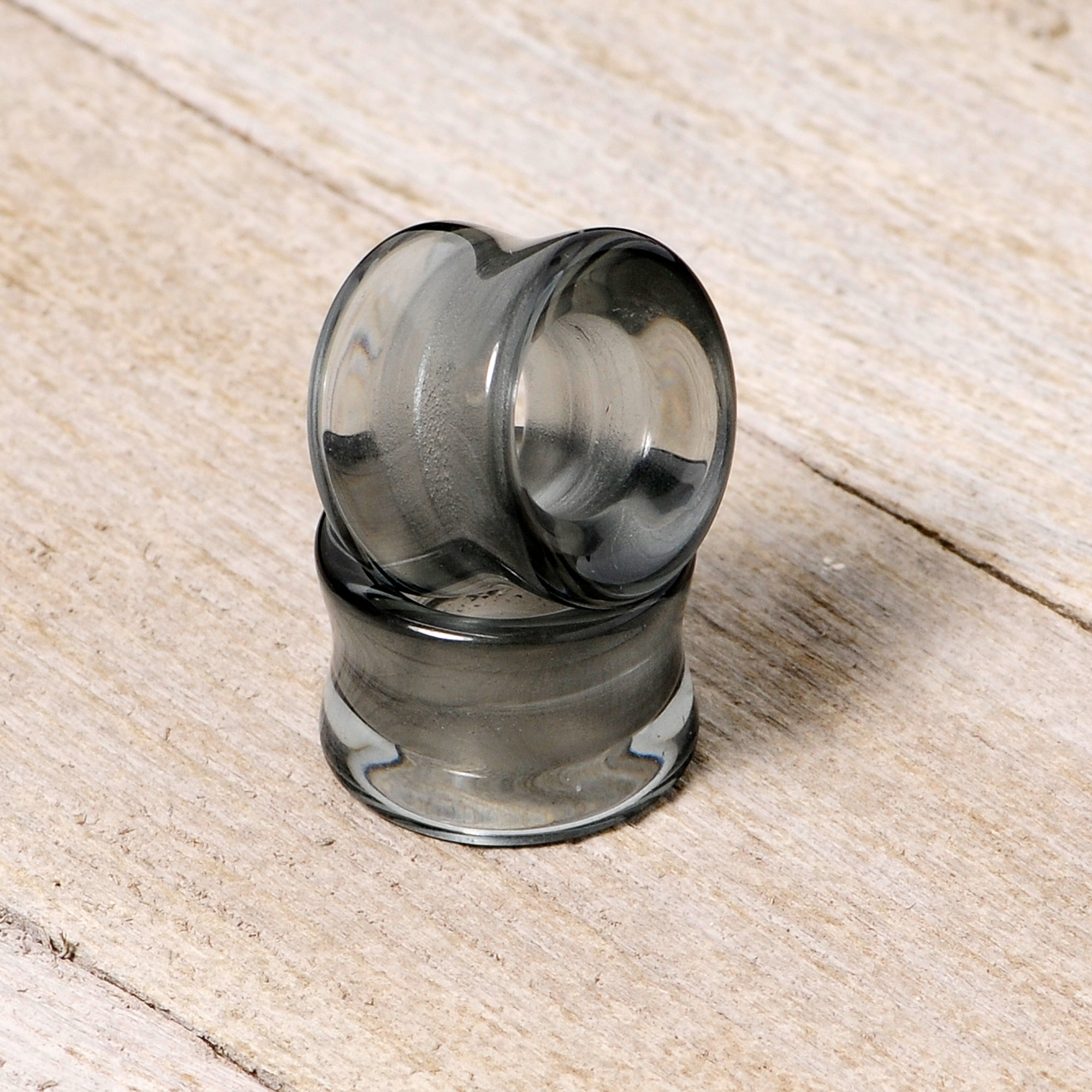 BodyCandy Translucent Black Glass Tunnel Plug Set 2G to 1 Inch — side view