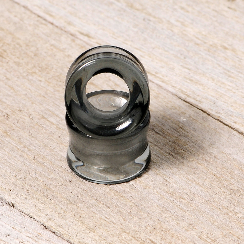 BodyCandy Translucent Black Glass Tunnel Plug Set 2G to 1 Inch — back view