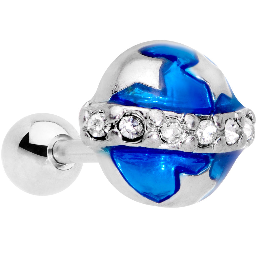 BodyCandy 16G 1/4 Clear Gem Blue Planet Saturn Cartilage Tragus Earring — main product shot