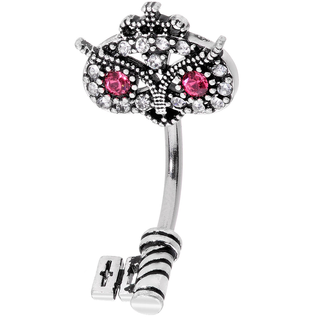 BodyCandy Clear Pink Gem Royal Owl Key Double Mount Belly Ring — main product shot