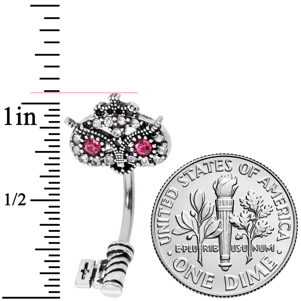 BodyCandy Clear Pink Gem Royal Owl Key Double Mount Belly Ring — detail close-up
