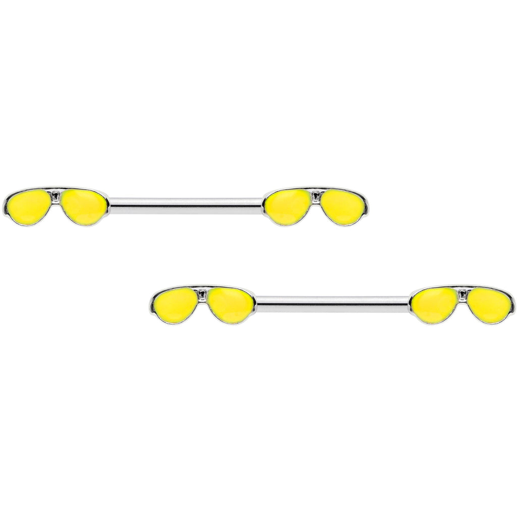 BodyCandy 14G 9/16 Yellow Aviator Sunglasses Barbell Nipple Ring Set — main product shot