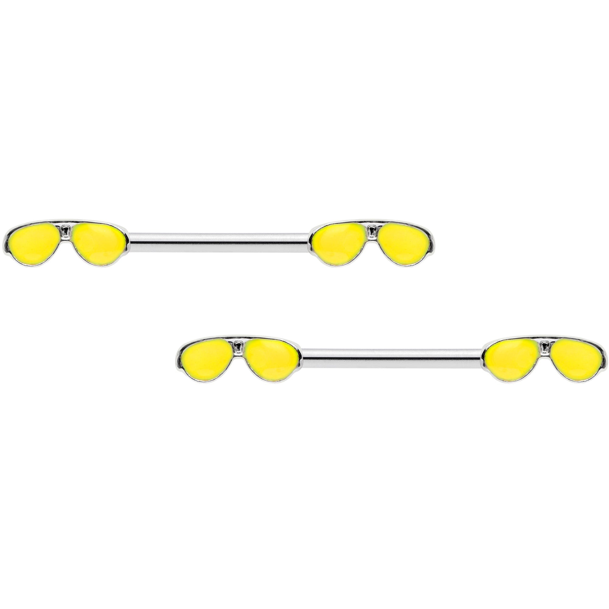 BodyCandy 14G 9/16 Yellow Aviator Sunglasses Barbell Nipple Ring Set — main product shot