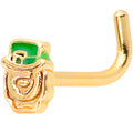 BodyCandy 18G 5/16 Green Gold Tone Lucky Leprechaun L Shaped Nose Ring — main product shot