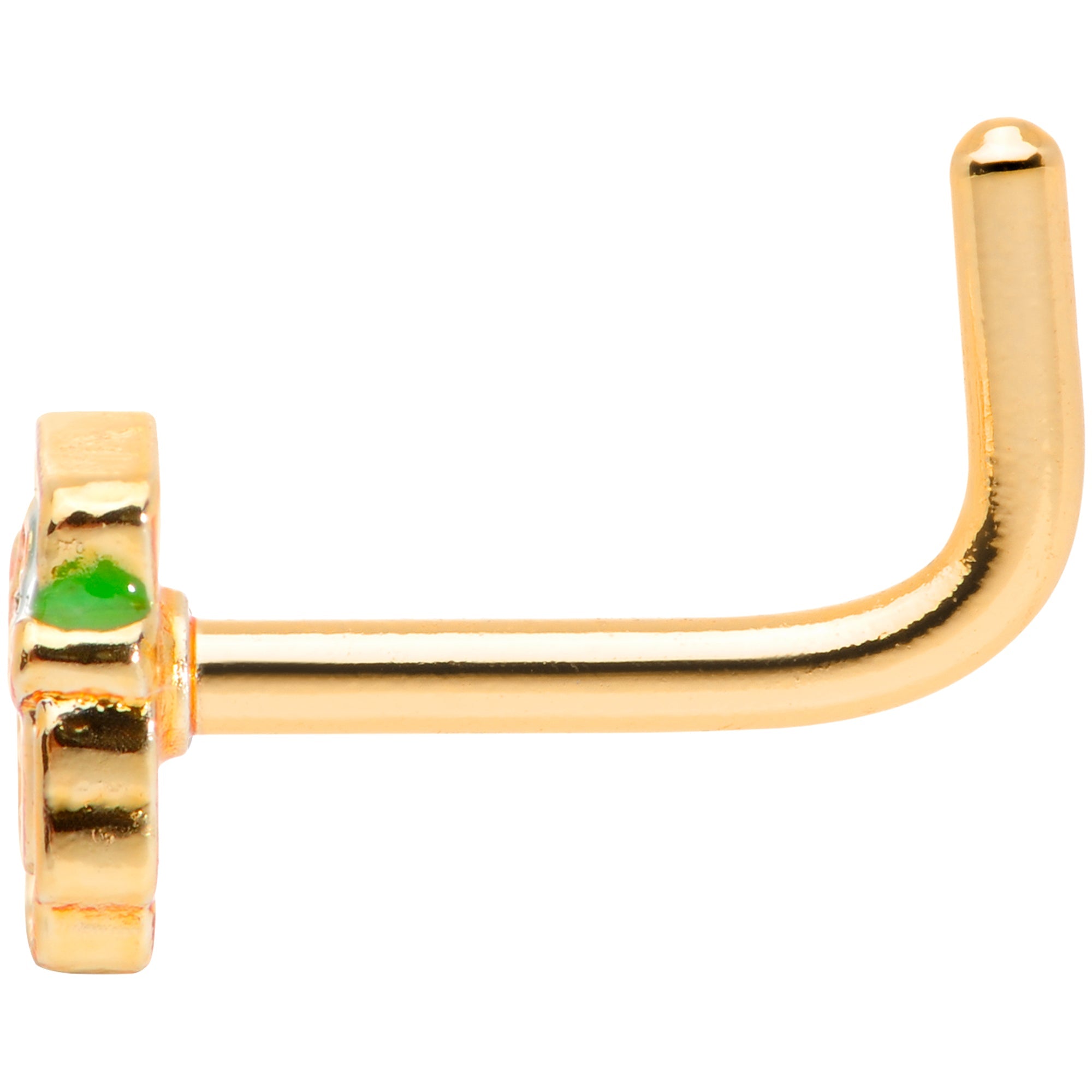 BodyCandy 18G 5/16 Green Gold Tone Lucky Leprechaun L Shaped Nose Ring — lifestyle context