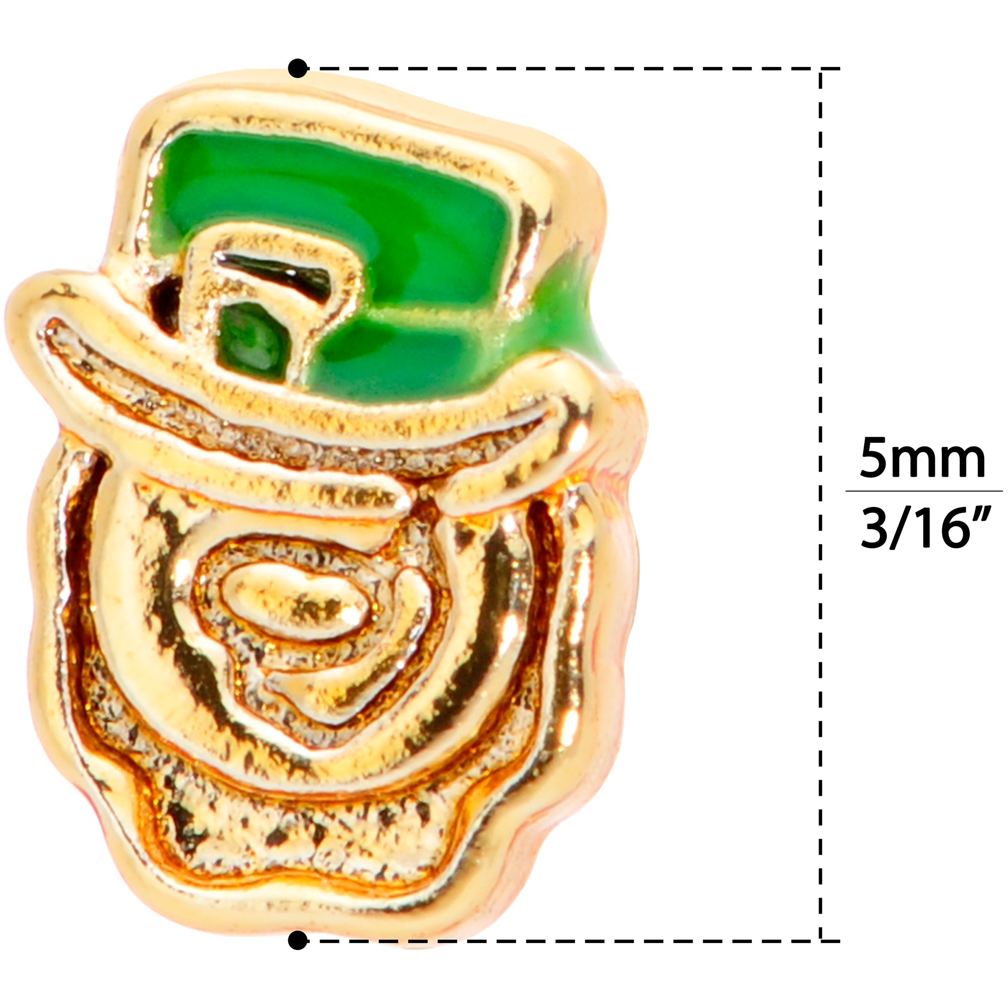 BodyCandy 18G 5/16 Green Gold Tone Lucky Leprechaun L Shaped Nose Ring — back view