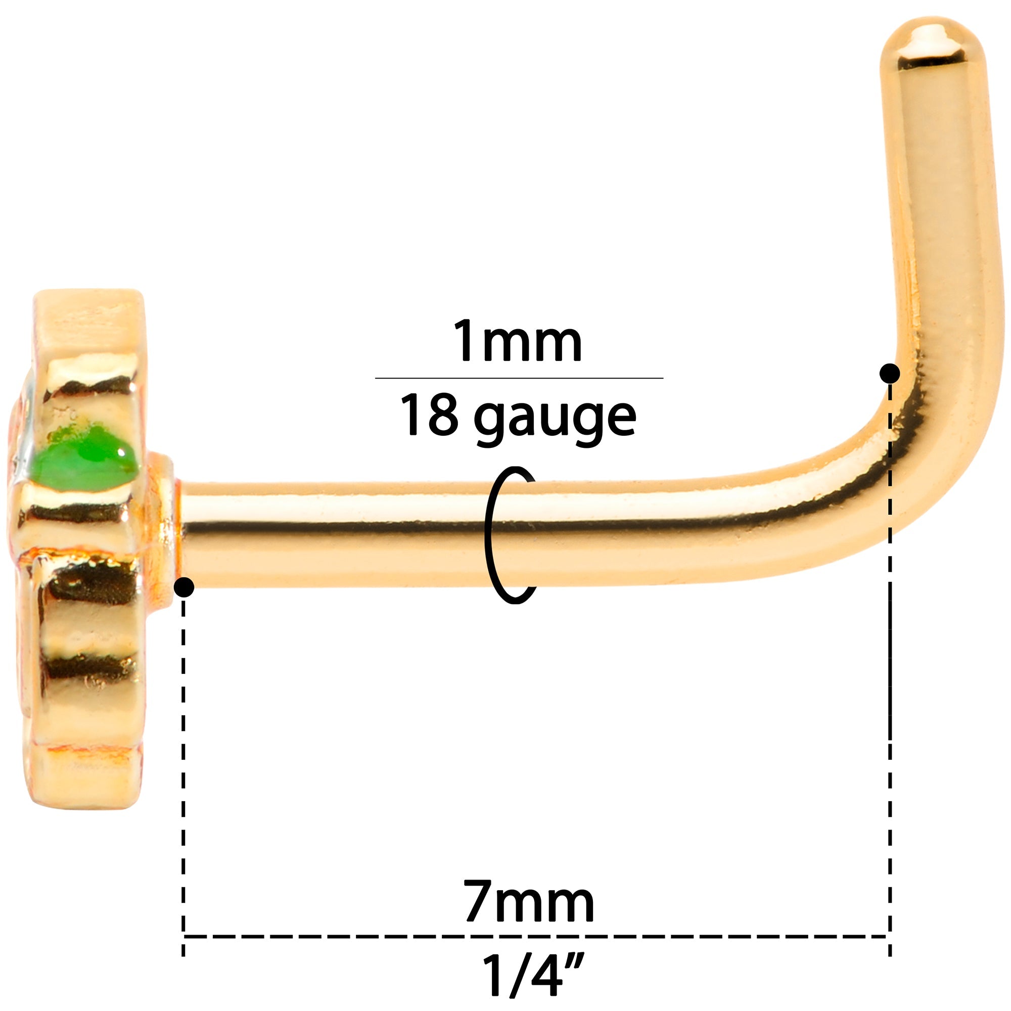 BodyCandy 18G 5/16 Green Gold Tone Lucky Leprechaun L Shaped Nose Ring — alternative angle