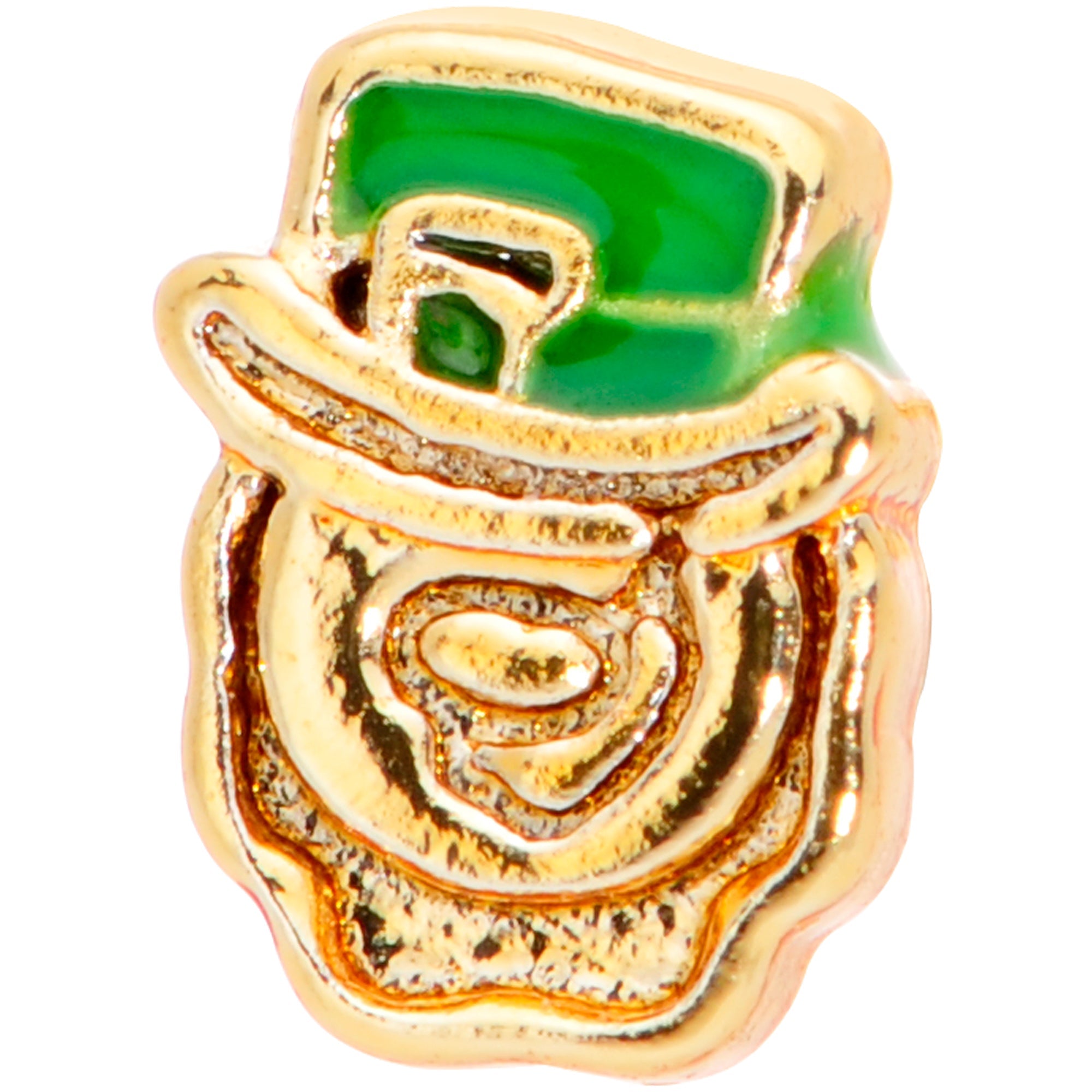 BodyCandy 22G 5/16 Green Gold Tone Lucky Leprechaun L Shaped Nose Ring — detail close-up