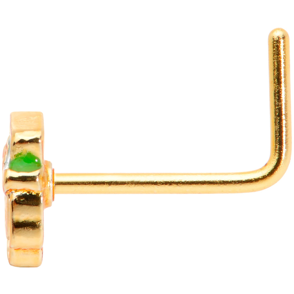BodyCandy 22G 5/16 Green Gold Tone Lucky Leprechaun L Shaped Nose Ring — lifestyle context