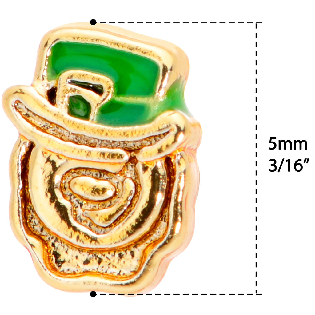BodyCandy 22G 5/16 Green Gold Tone Lucky Leprechaun L Shaped Nose Ring — back view