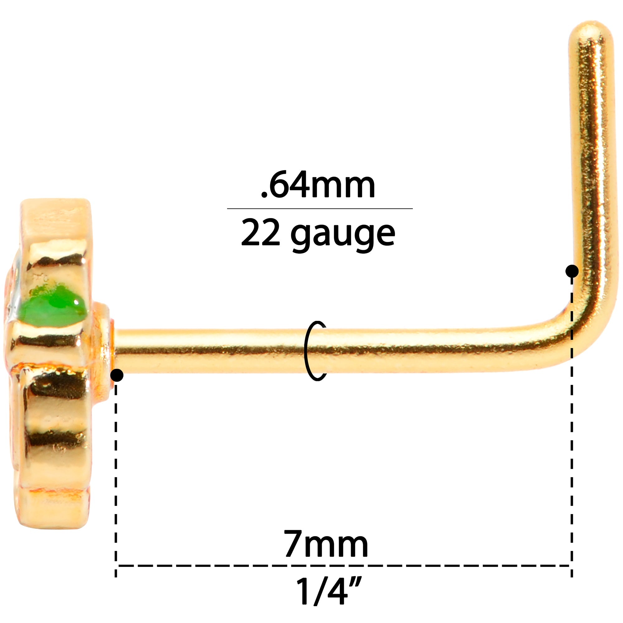 BodyCandy 22G 5/16 Green Gold Tone Lucky Leprechaun L Shaped Nose Ring — alternative angle