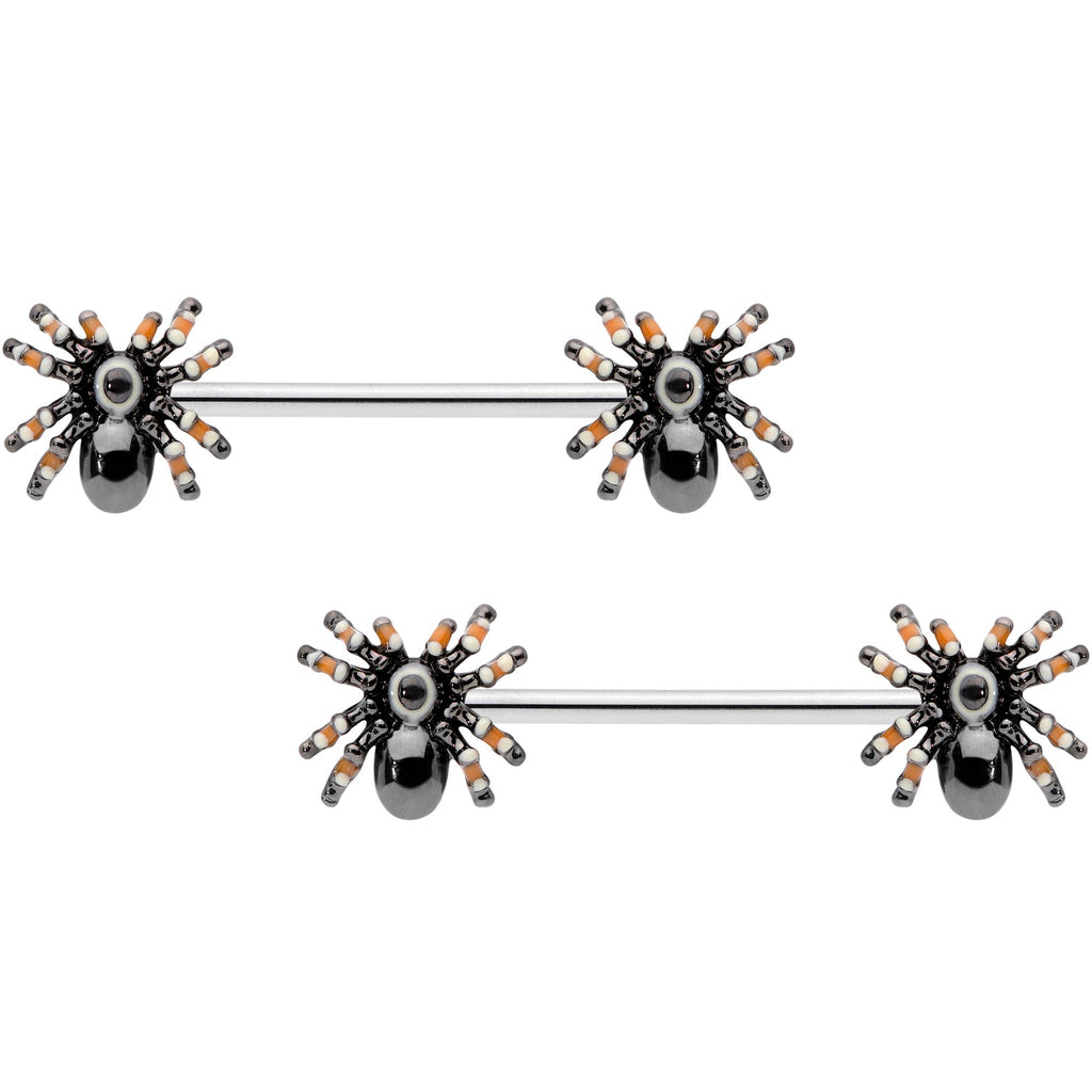 BodyCandy 14G 5/8 Tarantula Spider Halloween Barbell Nipple Ring Set — main product shot