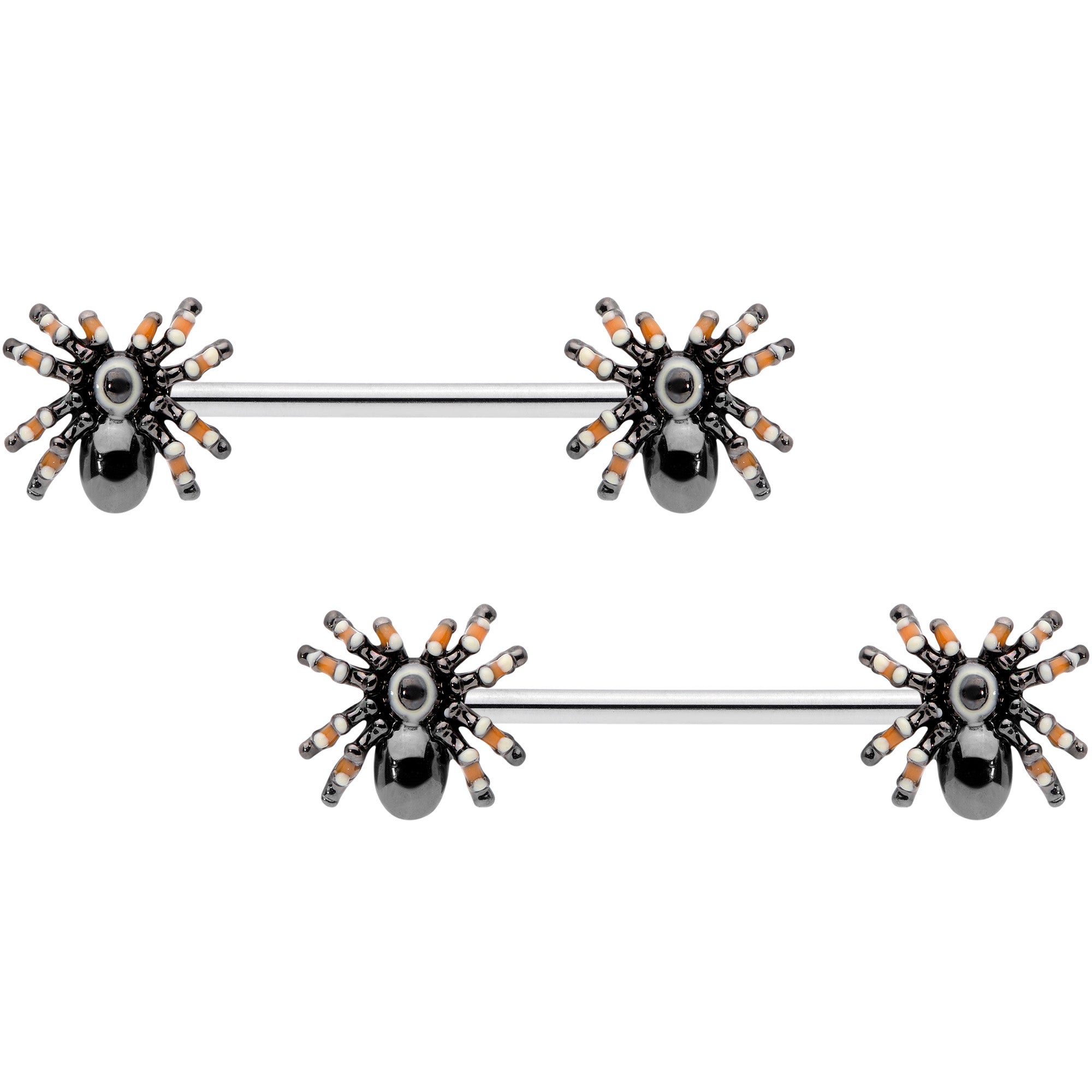 BodyCandy 14G 5/8 Tarantula Spider Halloween Barbell Nipple Ring Set — main product shot