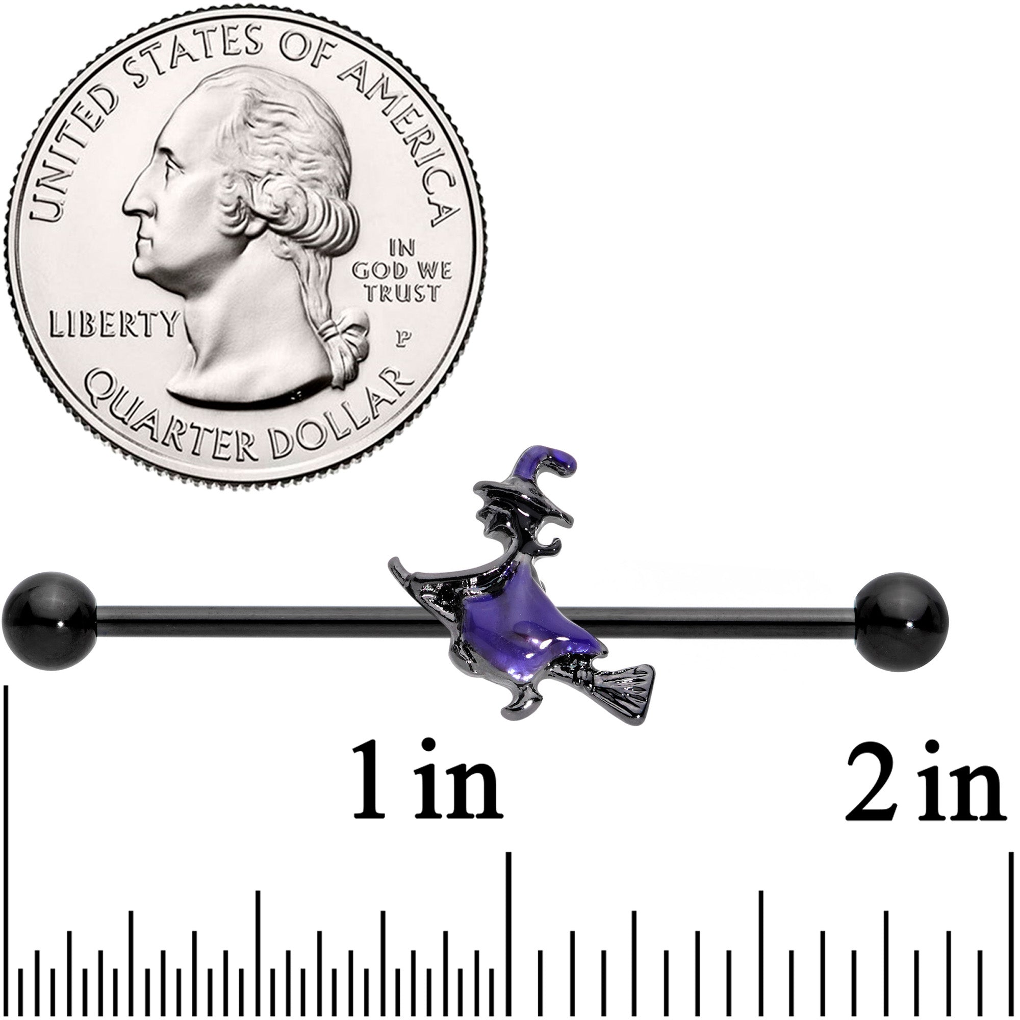 BodyCandy 14G Blue Black Spooky Halloween Witch Industrial Barbell 38mm — lifestyle context