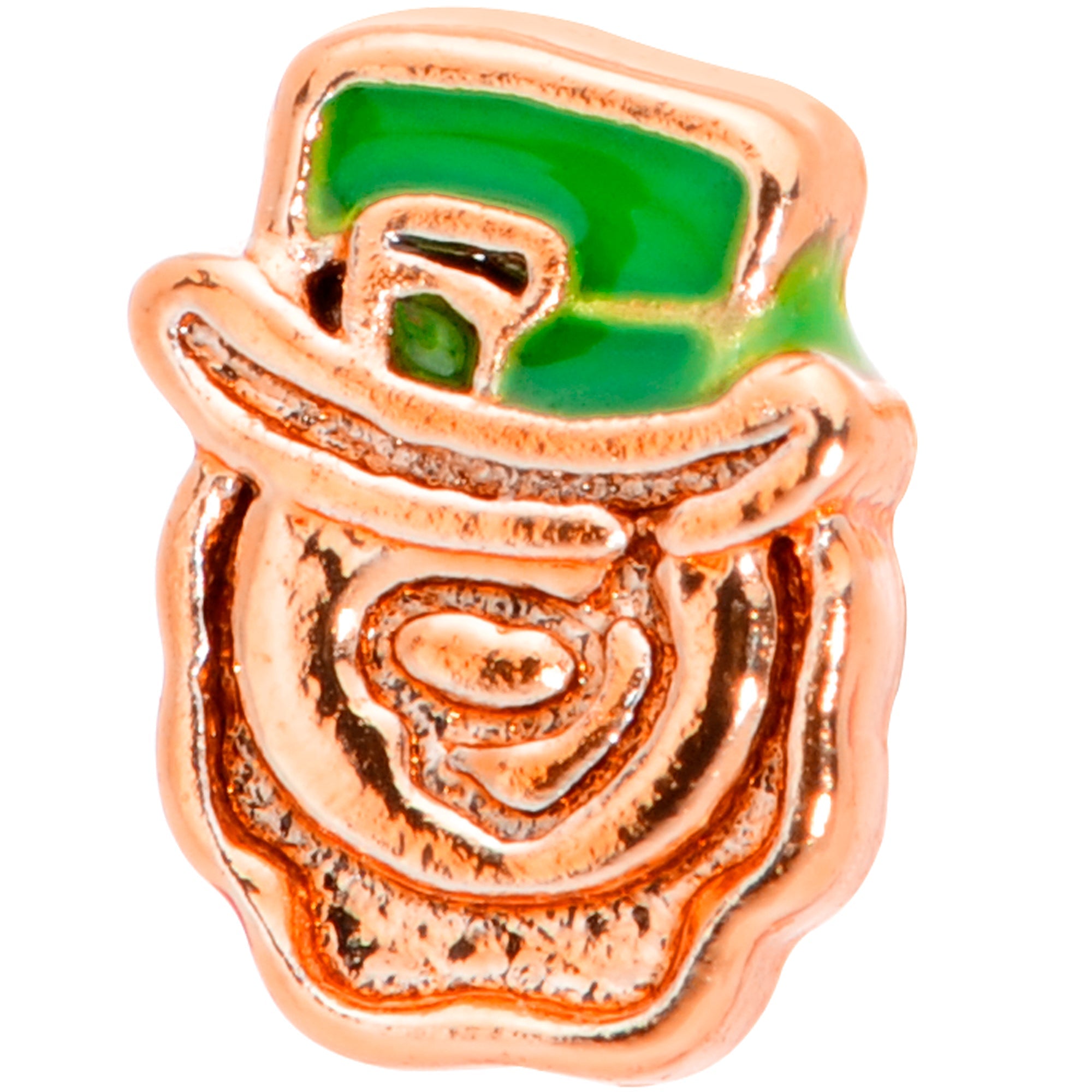 BodyCandy 18G 5/16 Green Rose Gold Tone Lucky Leprechaun L Shaped Nose Ring — detail close-up