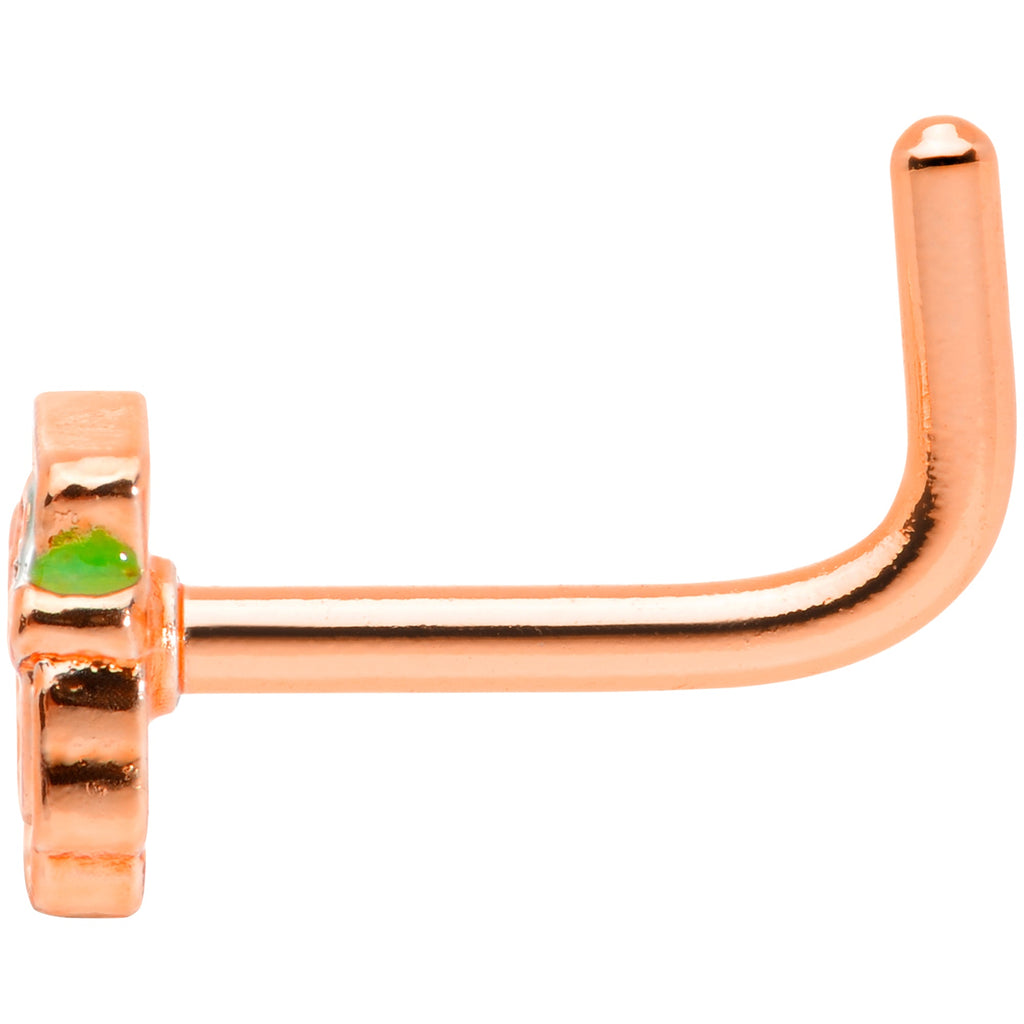 BodyCandy 18G 5/16 Green Rose Gold Tone Lucky Leprechaun L Shaped Nose Ring — lifestyle context