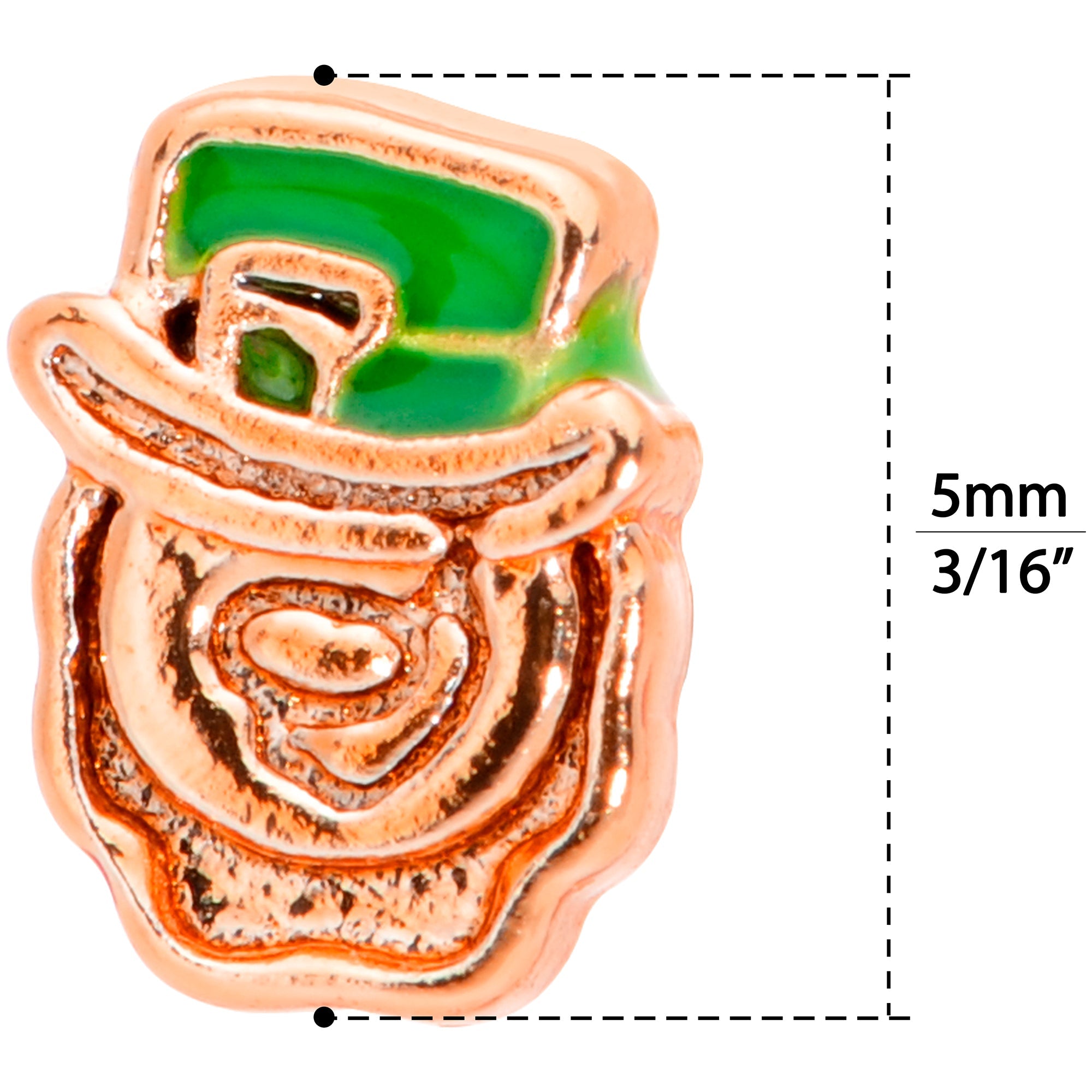 BodyCandy 18G 5/16 Green Rose Gold Tone Lucky Leprechaun L Shaped Nose Ring — back view