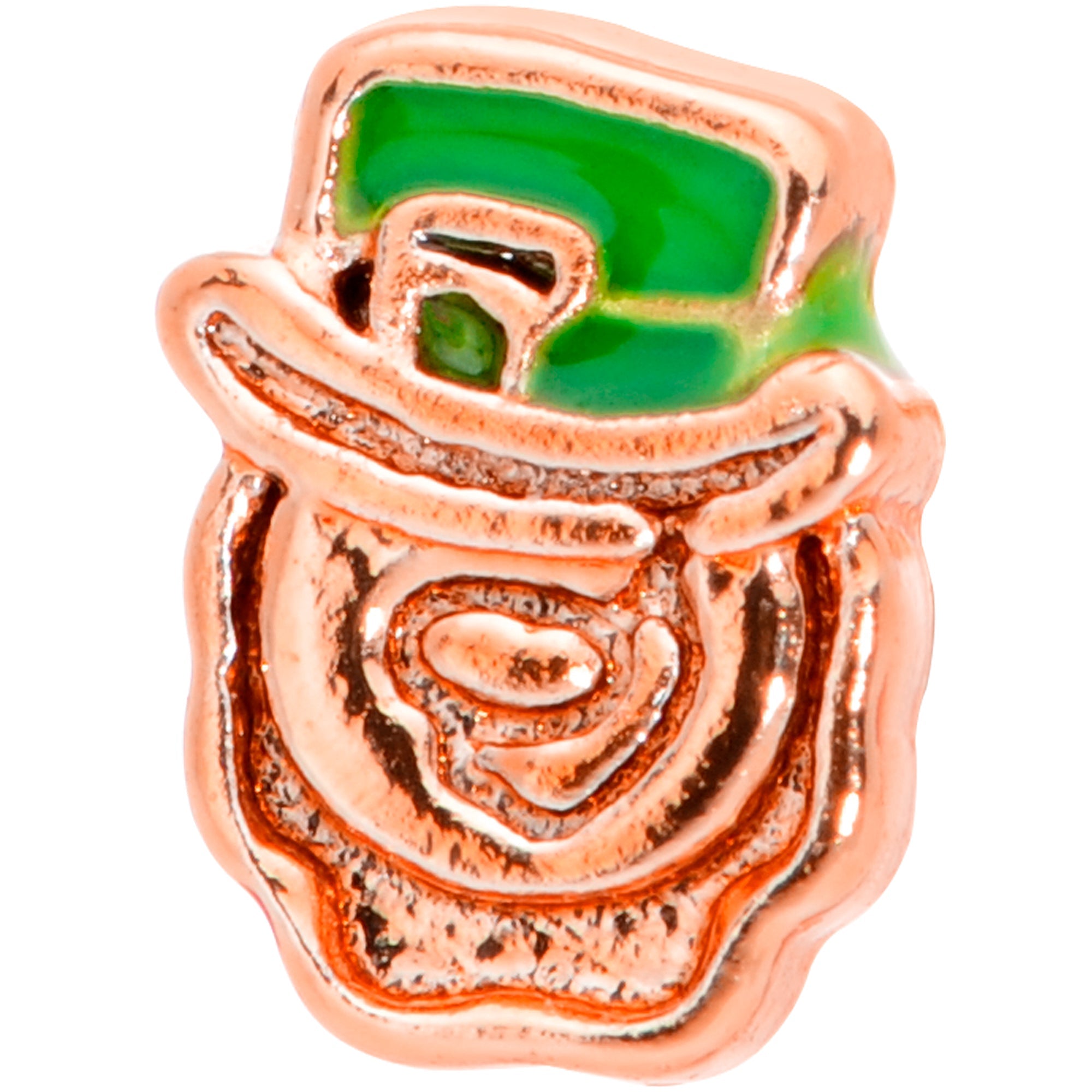 BodyCandy 22G 5/16 Green Rose Gold Tone Lucky Leprechaun L Shaped Nose Ring — detail close-up