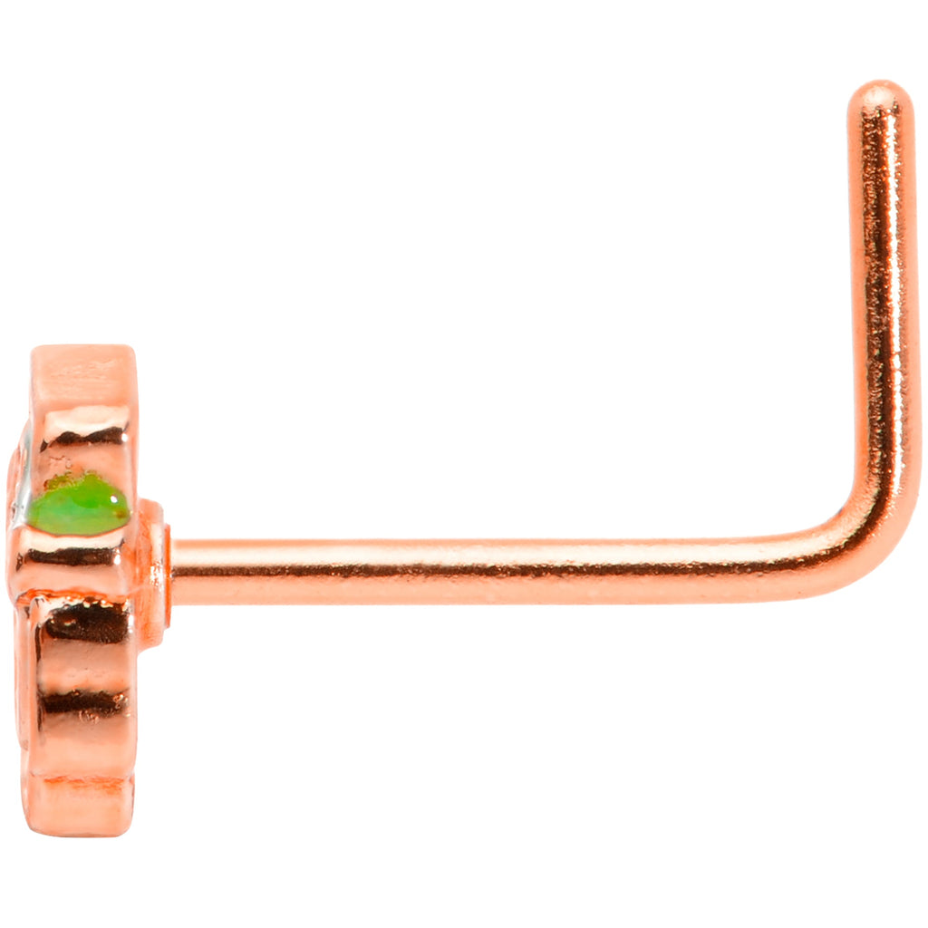 BodyCandy 22G 5/16 Green Rose Gold Tone Lucky Leprechaun L Shaped Nose Ring — lifestyle context