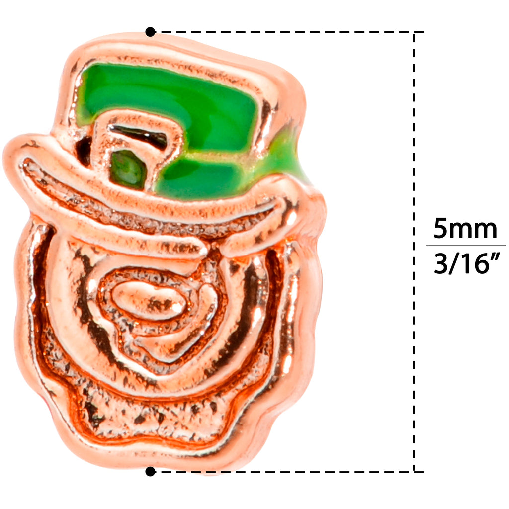 BodyCandy 22G 5/16 Green Rose Gold Tone Lucky Leprechaun L Shaped Nose Ring — back view