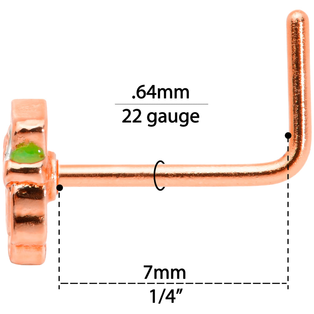 BodyCandy 22G 5/16 Green Rose Gold Tone Lucky Leprechaun L Shaped Nose Ring — alternative angle