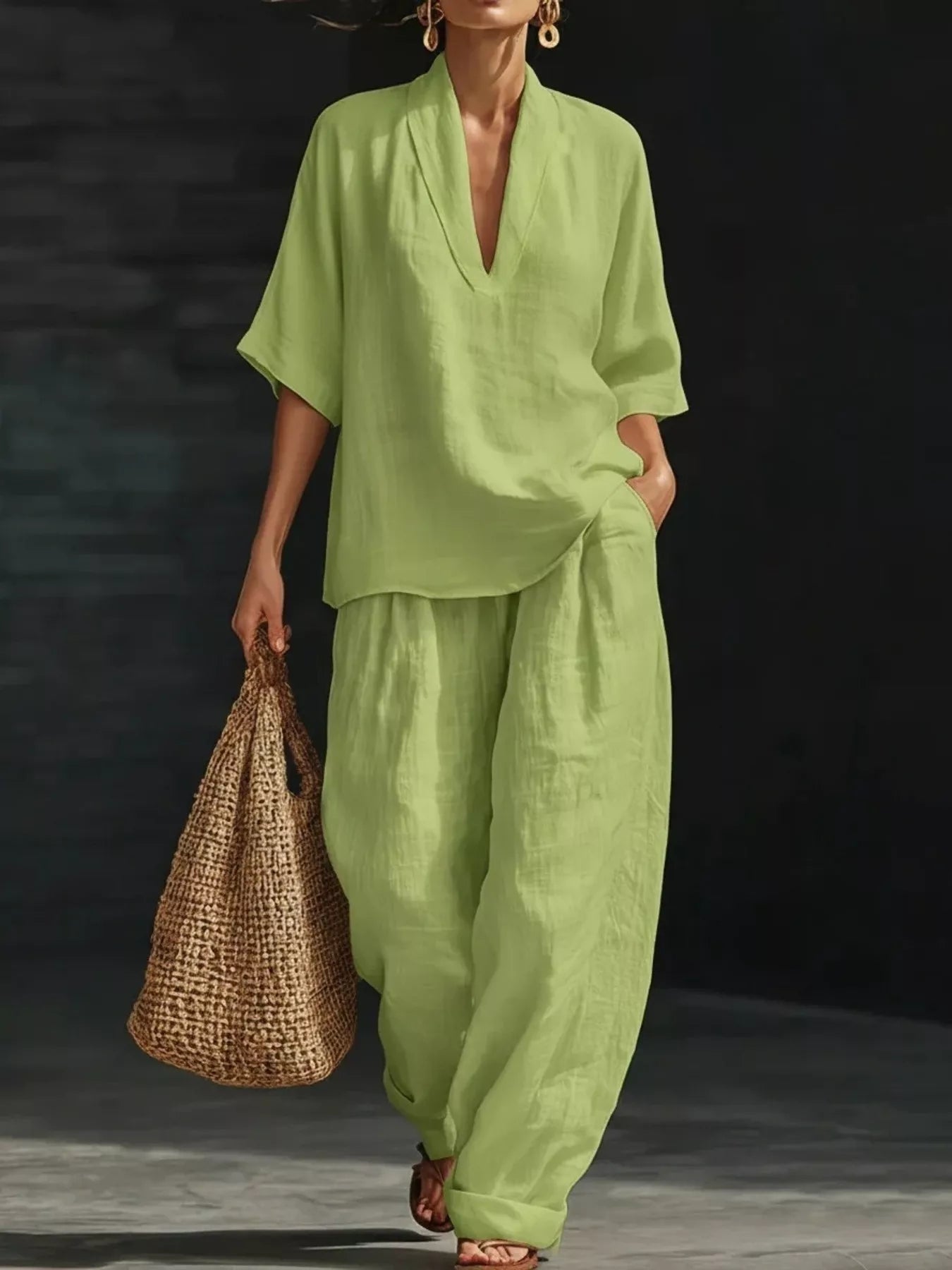 Half Sleeve Loose Fit Top and Pants Set